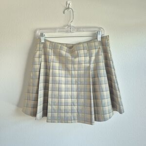 Plaid A-Line Skirt in Cream and Gray